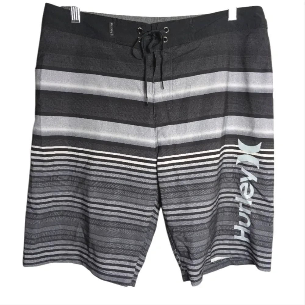 Hurley Phantom Gray & Black Ombre Striped Board Shorts Trunks 30 Mens S